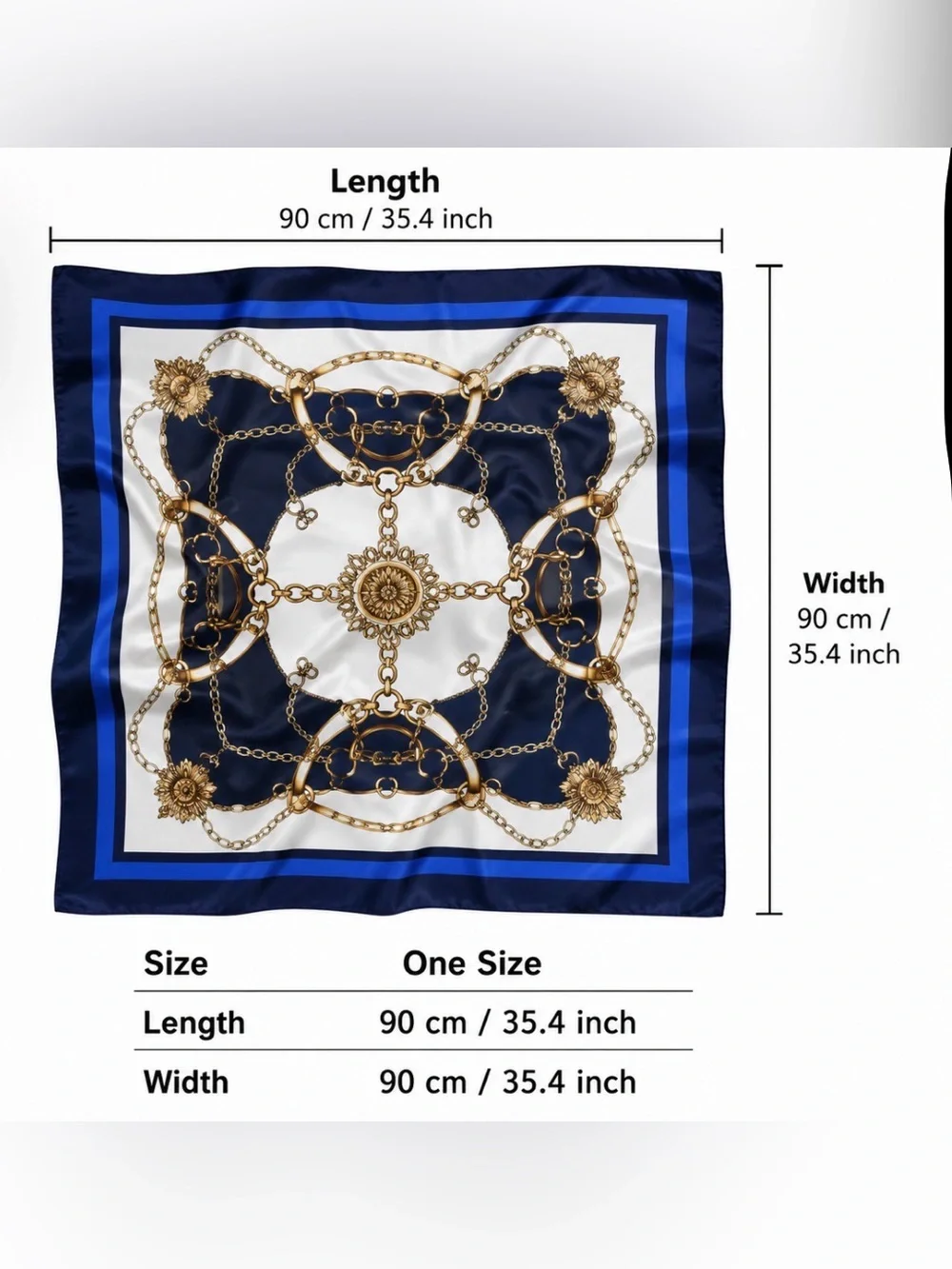 Silk-Feel Navy and Gold Chain Print Neck Scarf